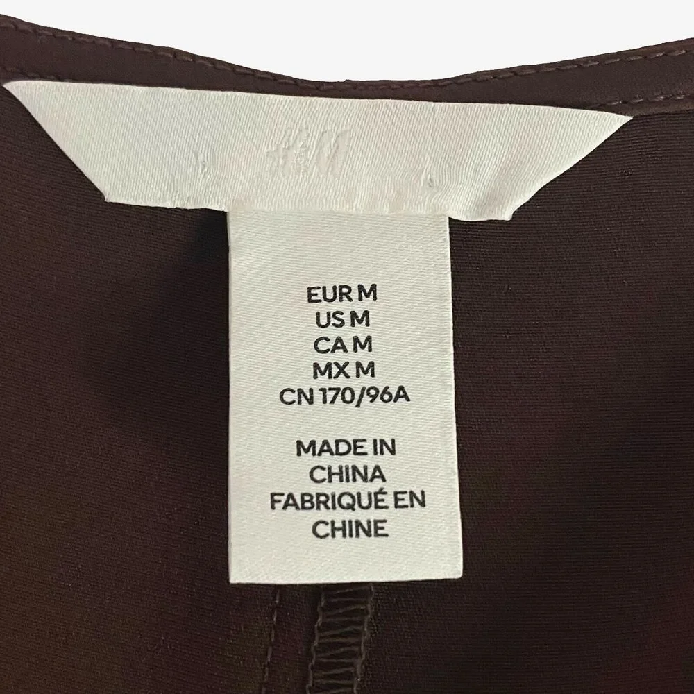 HM Satin Cinched Blouse Women's Medium Brown Trumpet Sleeves V-Neck Pullover - Picture 6 of 11
